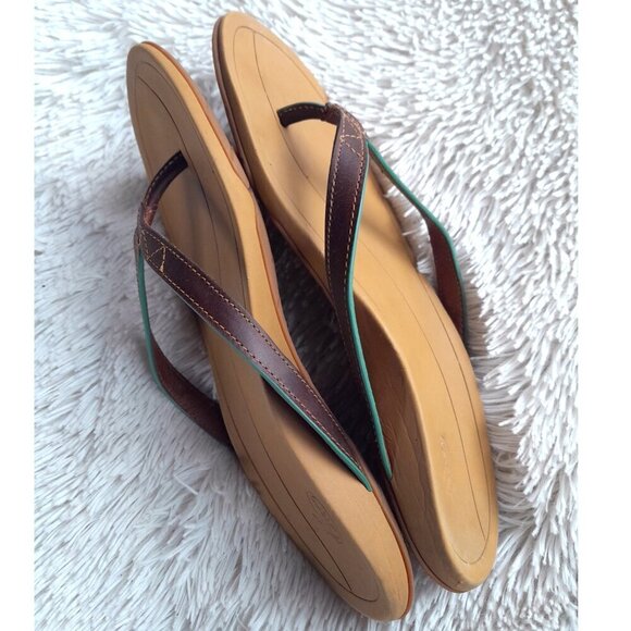 Leather Chaco Dark & Light Brown Thong Sandals Slip On Open Back Sz 6M - Picture 5 of 6